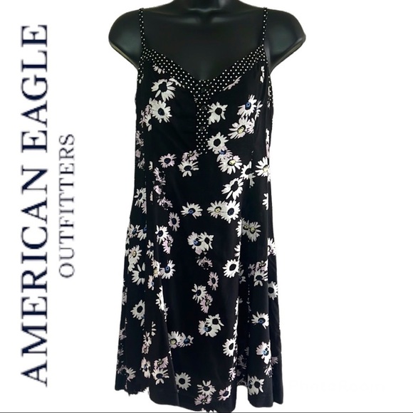 American Eagle Outfitters Black Floral Tunic Mini Dress Size XL - Picture 1 of 13